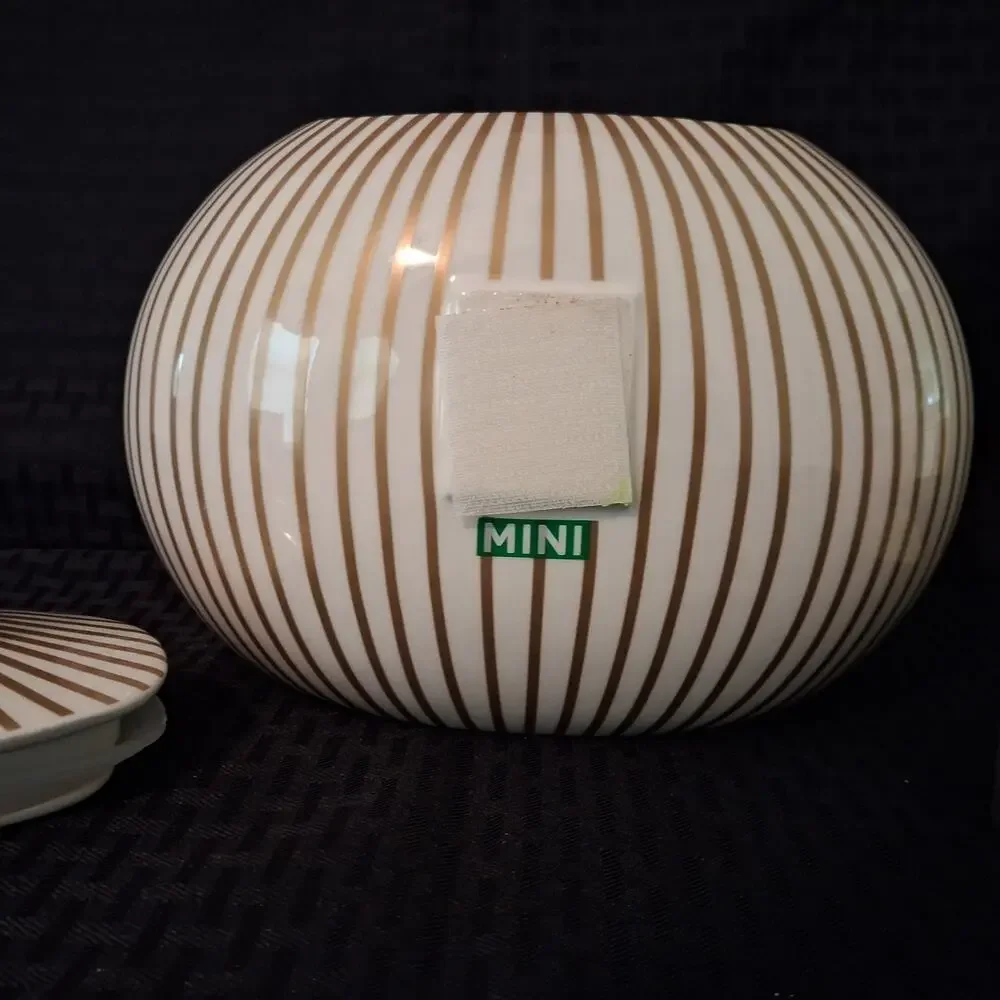 Happy Everything Coton Colors Gold Striped Cookie Jar w/ Frame EUC MINI-JAR-GLD
